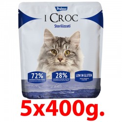 Pralzoo I Croc Sterilizzati Cibo Secco per Gatto con 72% di componenti di origine animale 2 kg (5x400 g)